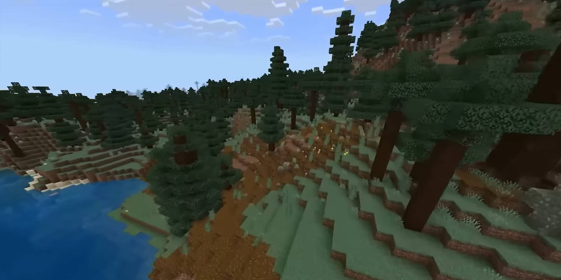 Taiga biome in a block-building game